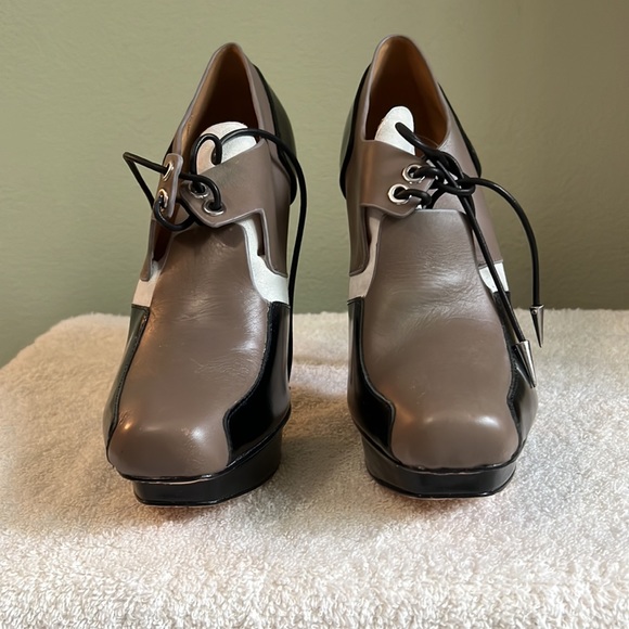 L.A.M.B. Leather Color Block High Heel Lace-up Shoes In Brown White Black 8M - Picture 2 of 8